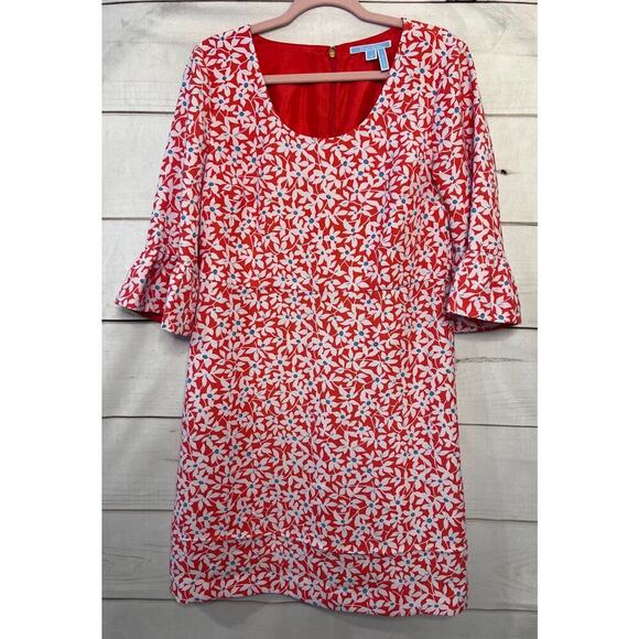 Draper James Size 12 Dress Orange White Blue Floral - Picture 1 of 6